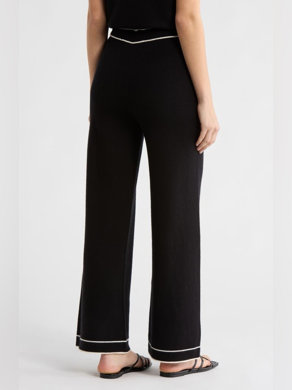 Elie Tahari Black Wide-Leg Knit Pants with White Contrast Trim - Picture 2 of 5